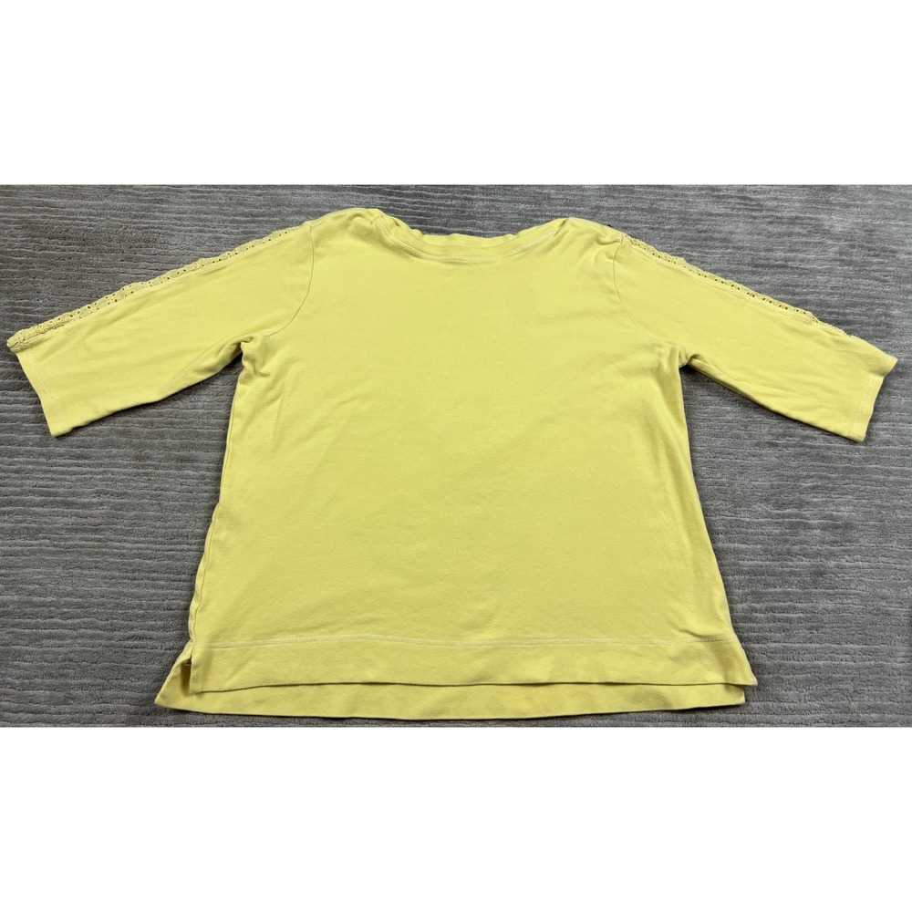 Hillard Hanson Top Womens 2X Yellow‎ 3/4 Sleeve 100% Cotton Eyelet Casual